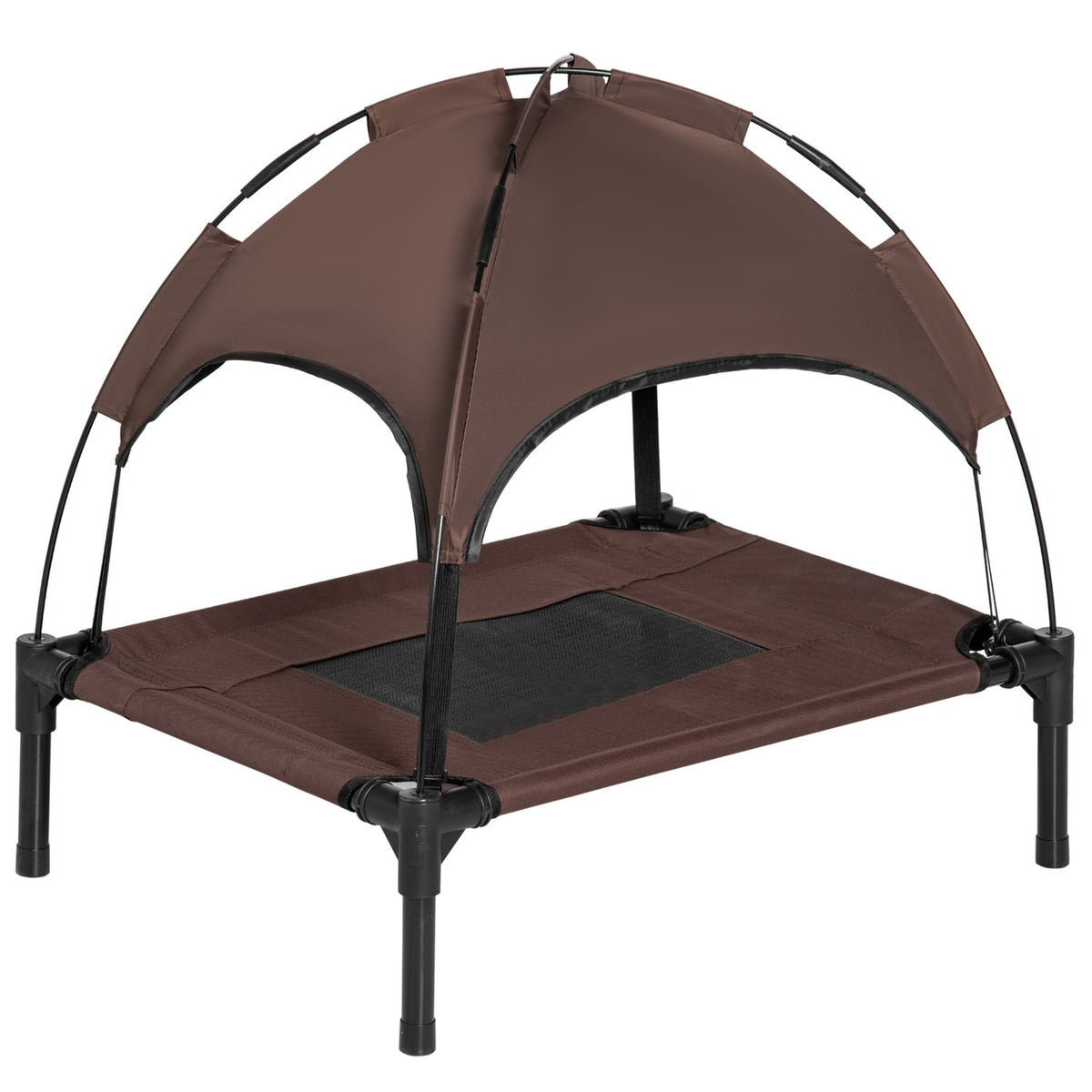 Outdoor Pet Bed With Canopy Elevated Dog Bed, Breathable Taffeta Fabric, Coffee, 61X46X62Cm