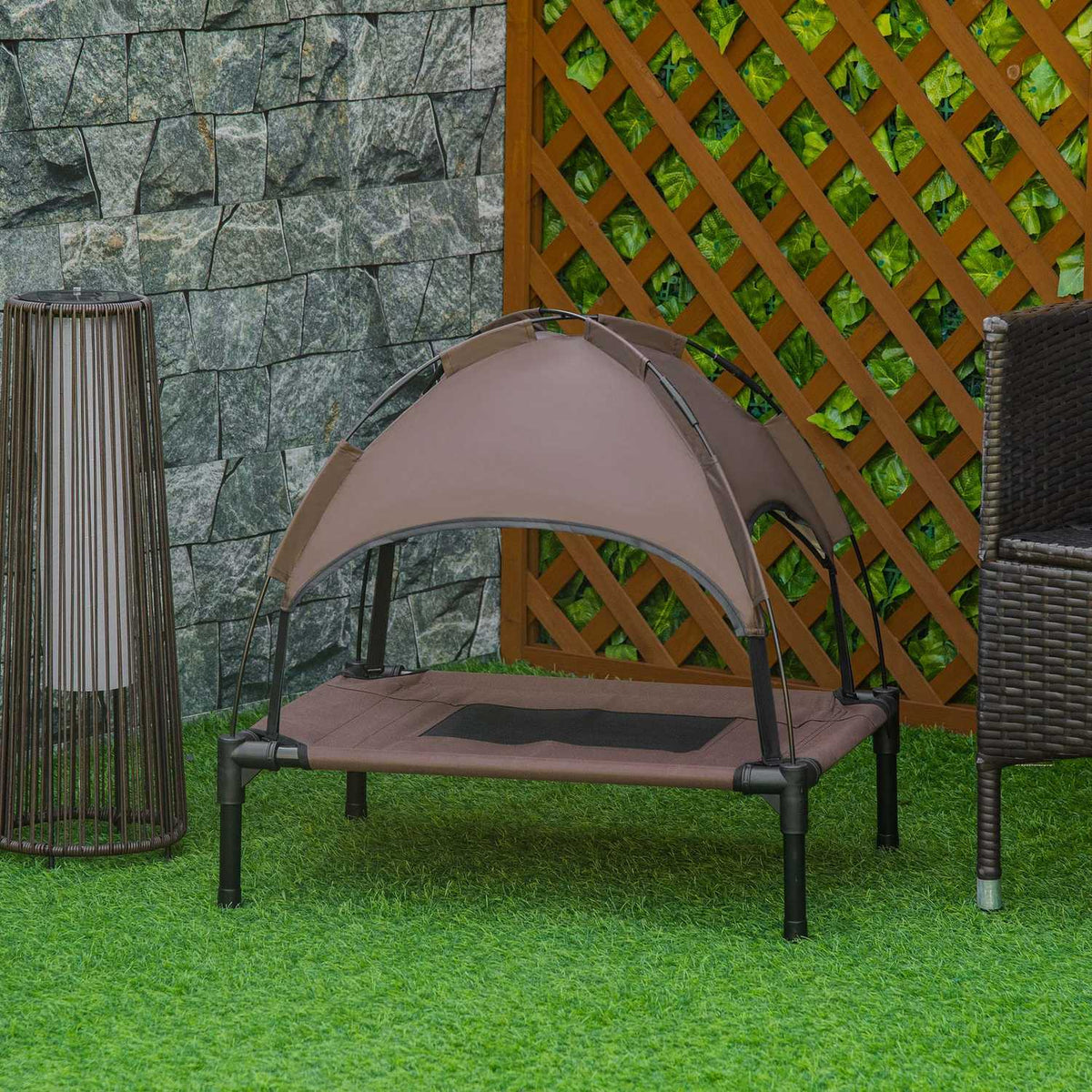 Outdoor Pet Bed With Canopy Elevated Dog Bed, Breathable Taffeta Fabric, Coffee, 61X46X62Cm