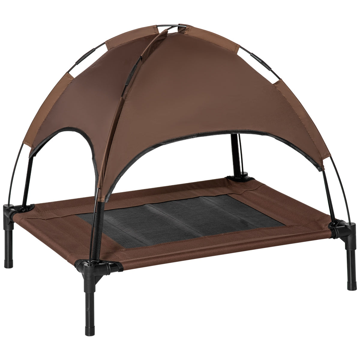 Outdoor Pet Bed With Canopy Elevated Dog Bed, Breathable Taffeta Fabric, Coffee, 76X61X73Cm