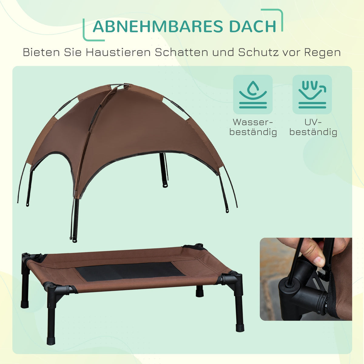 Outdoor Pet Bed With Canopy Elevated Dog Bed, Breathable Taffeta Fabric, Coffee, 76X61X73Cm