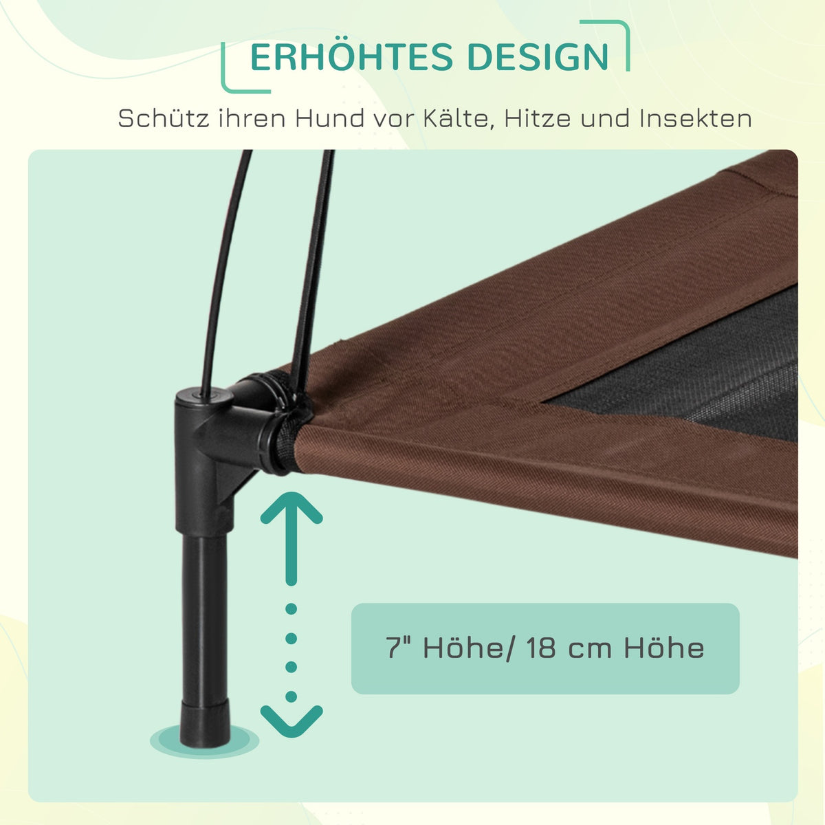 Outdoor Pet Bed With Canopy Elevated Dog Bed, Breathable Taffeta Fabric, Coffee, 76X61X73Cm