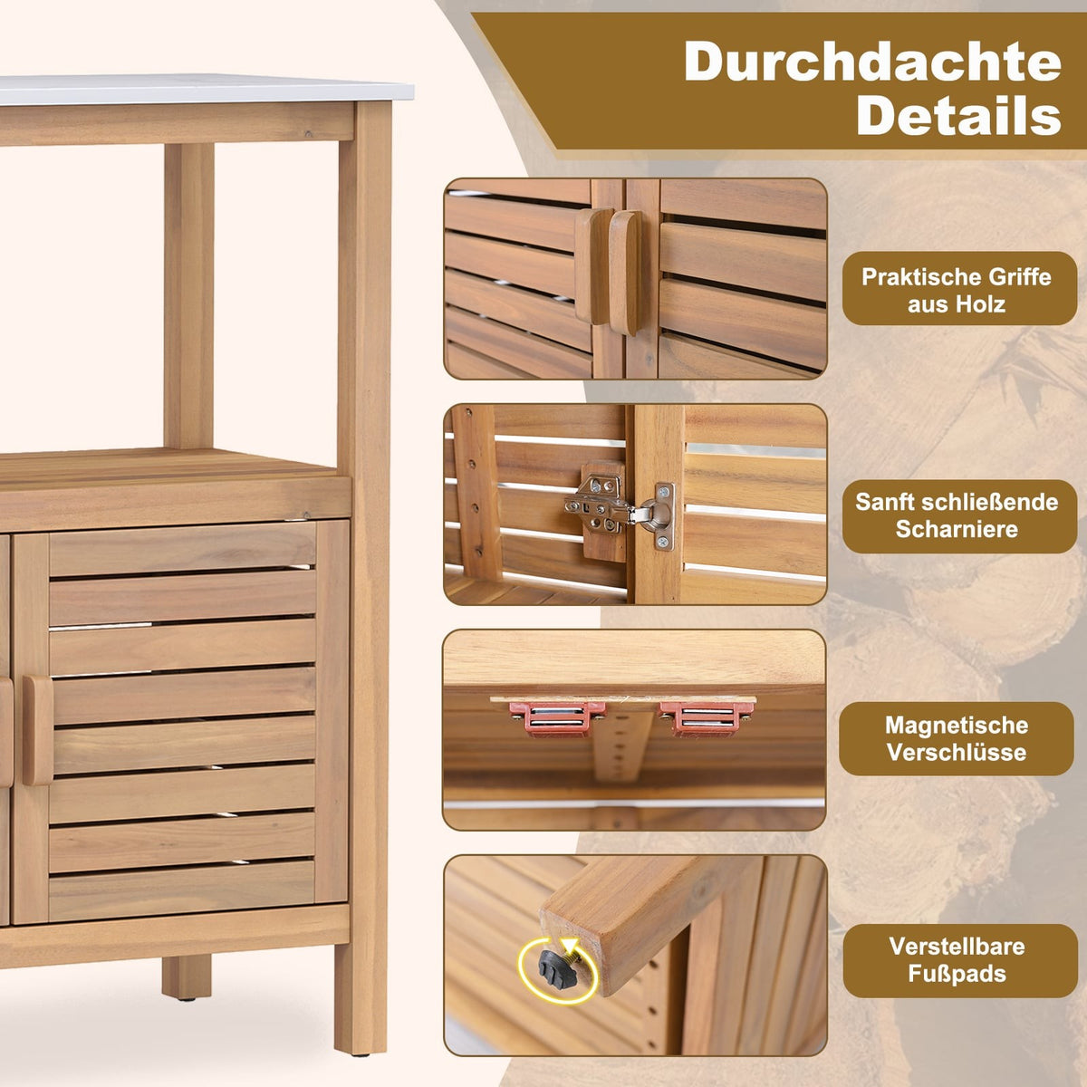 Outdoor Potting Bench with Resin Top & Storage Shelves