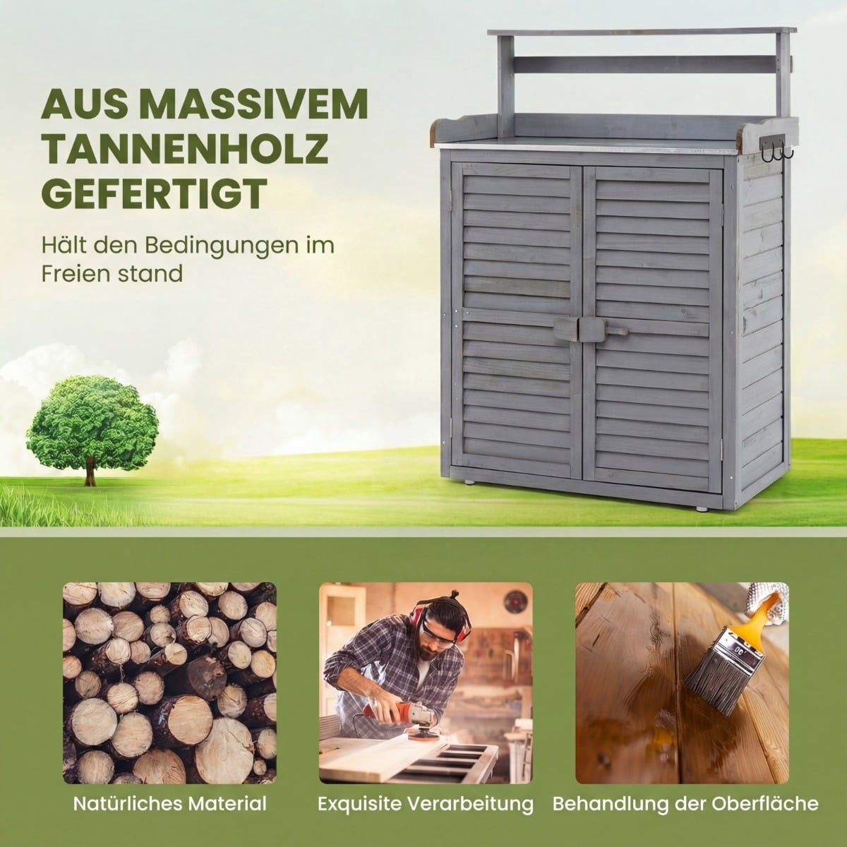 Outdoor Potting Bench with Zinc Top & Storage Shelves