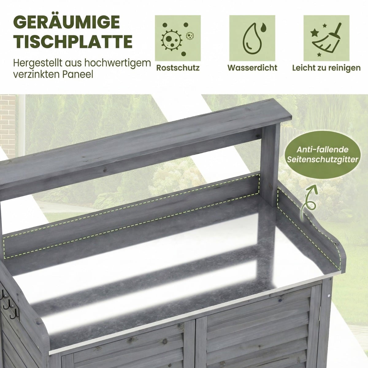 Outdoor Potting Bench with Zinc Top & Storage Shelves