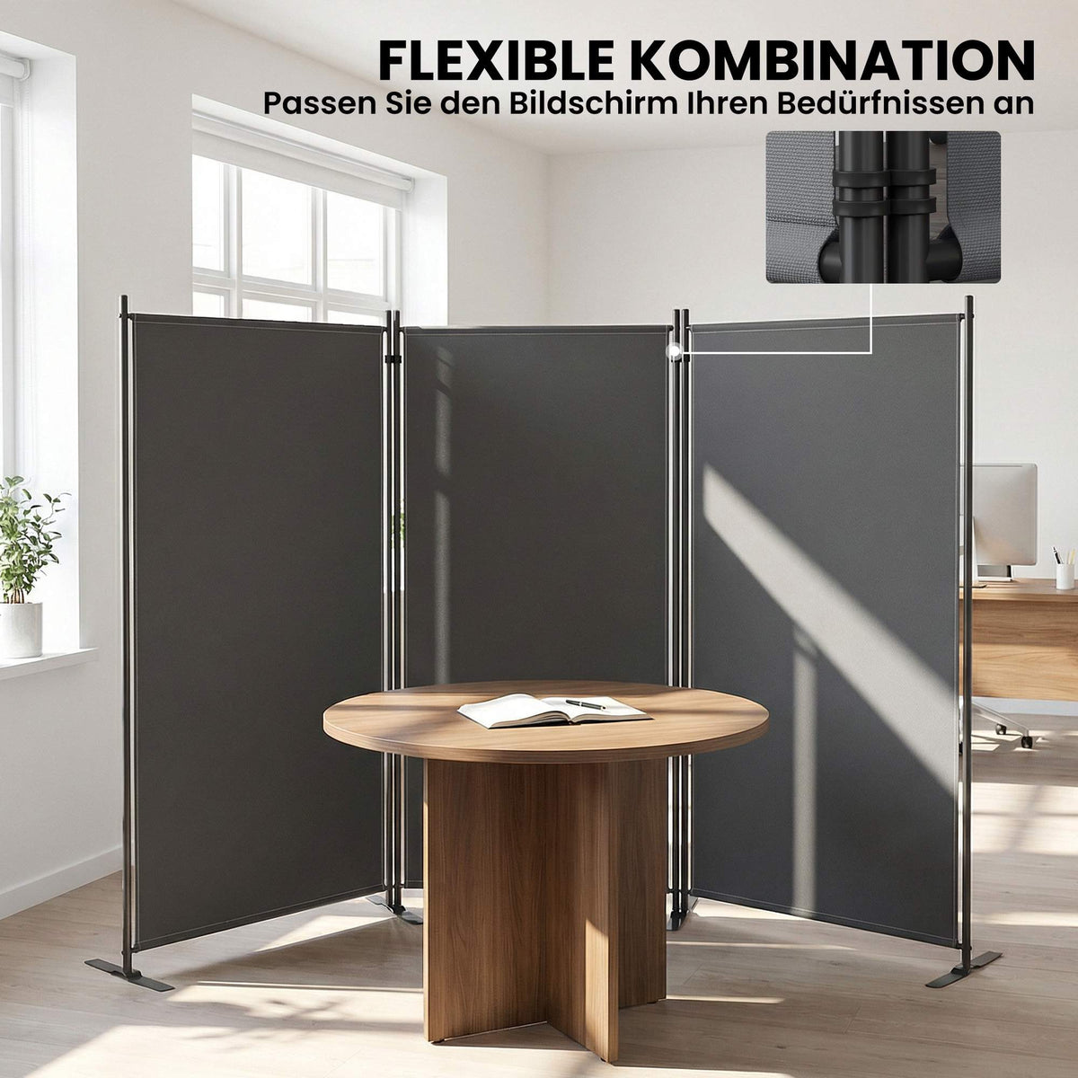 Outdoor Privacy Screen, 3-Panel Metal, Dark Grey, UV 30+