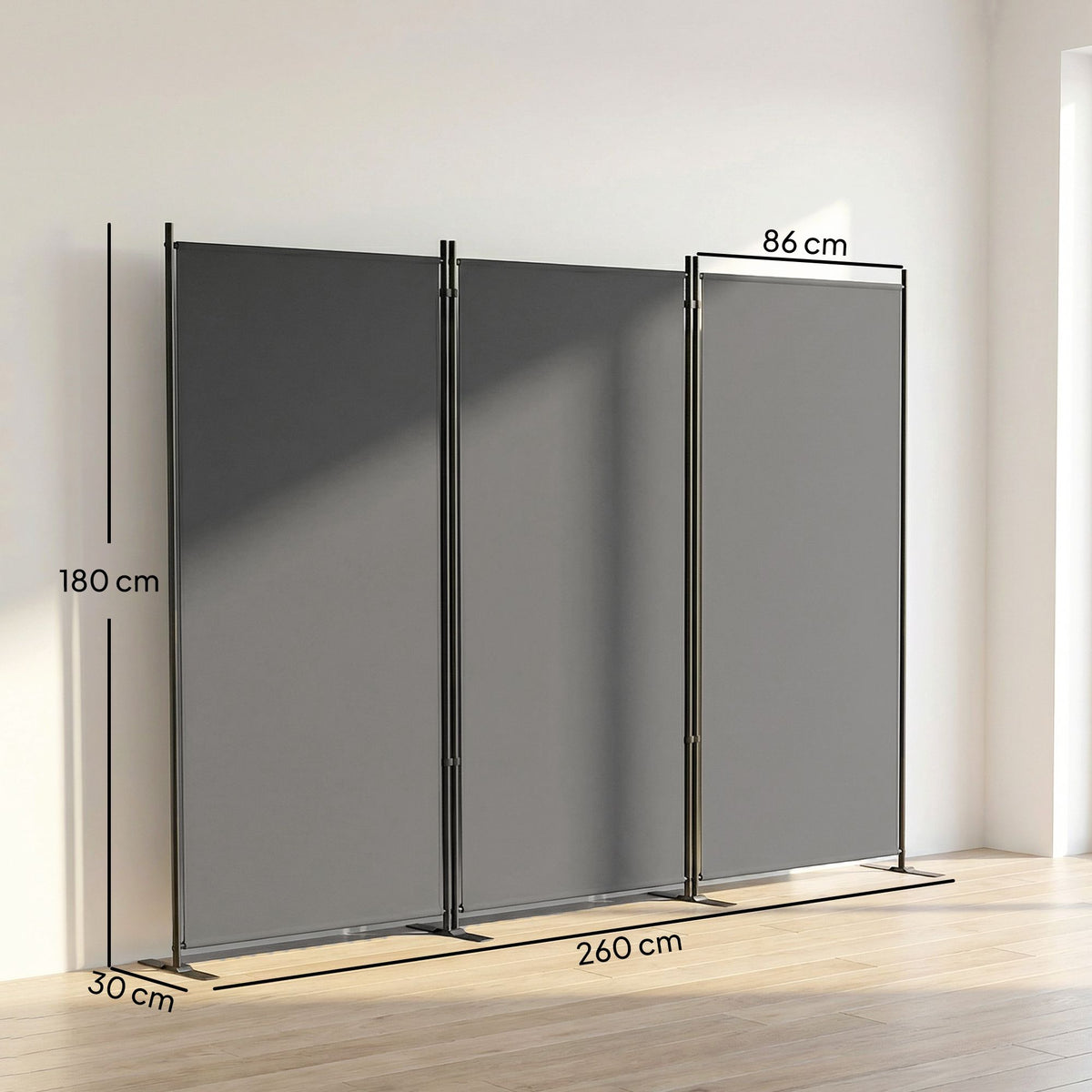 Outdoor Privacy Screen, 3-Panel Metal, Dark Grey, UV 30+