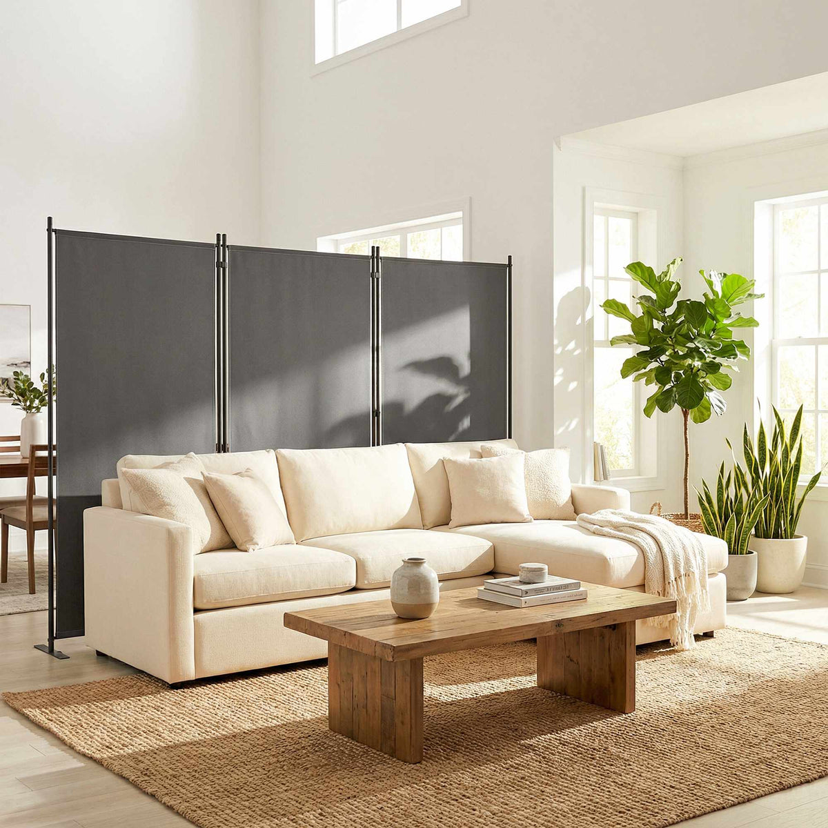 Outdoor Privacy Screen, 3-Panel Metal, Dark Grey, UV 30+