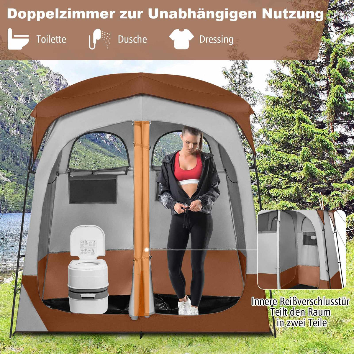 Outdoor Privacy Tent with 2 Rooms & Removable Rain Cover