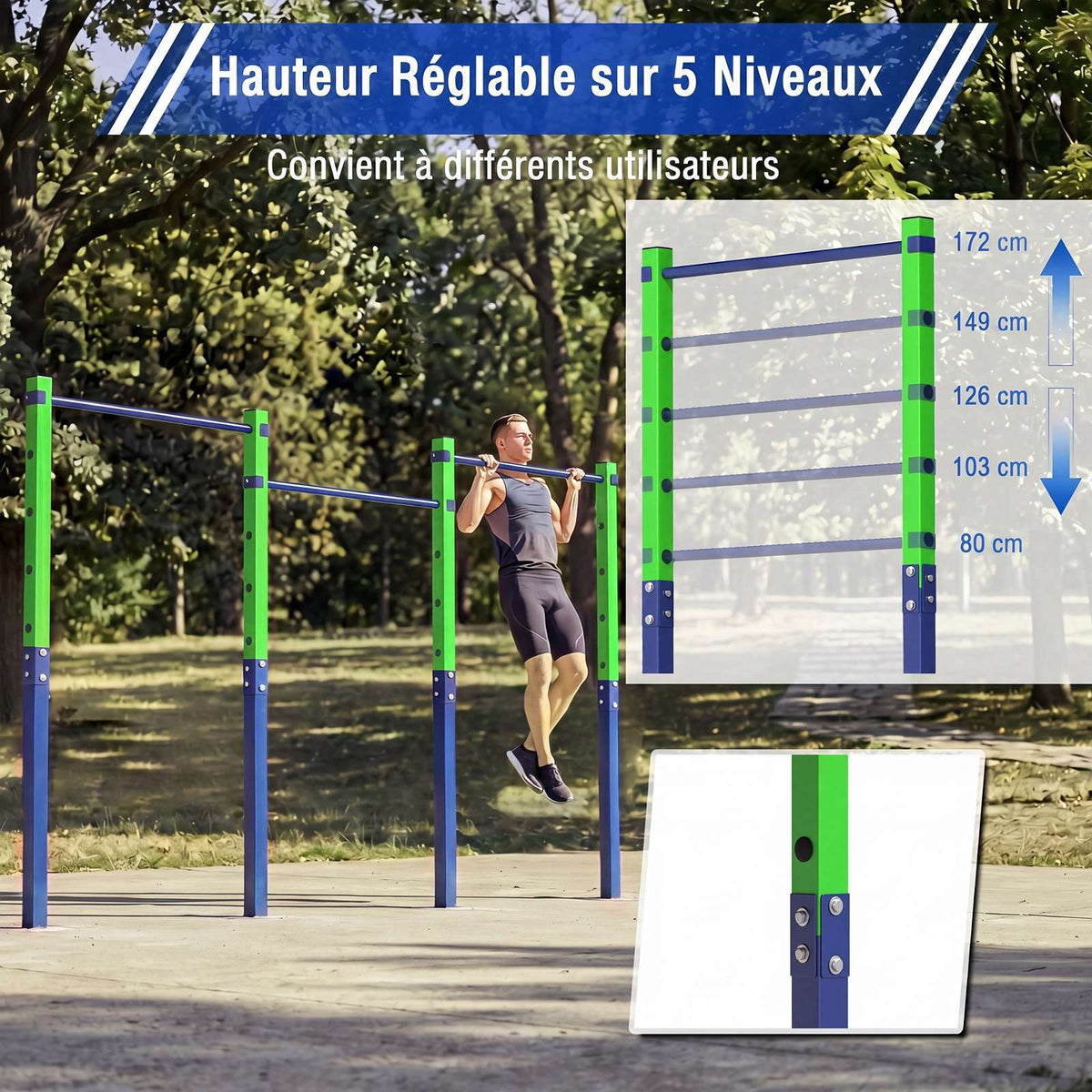 Outdoor Pull-Up Bar, Adjustable Height, 330kg Capacity