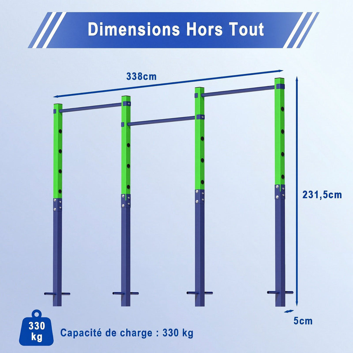 Outdoor Pull-Up Bar, Adjustable Height, 330kg Capacity