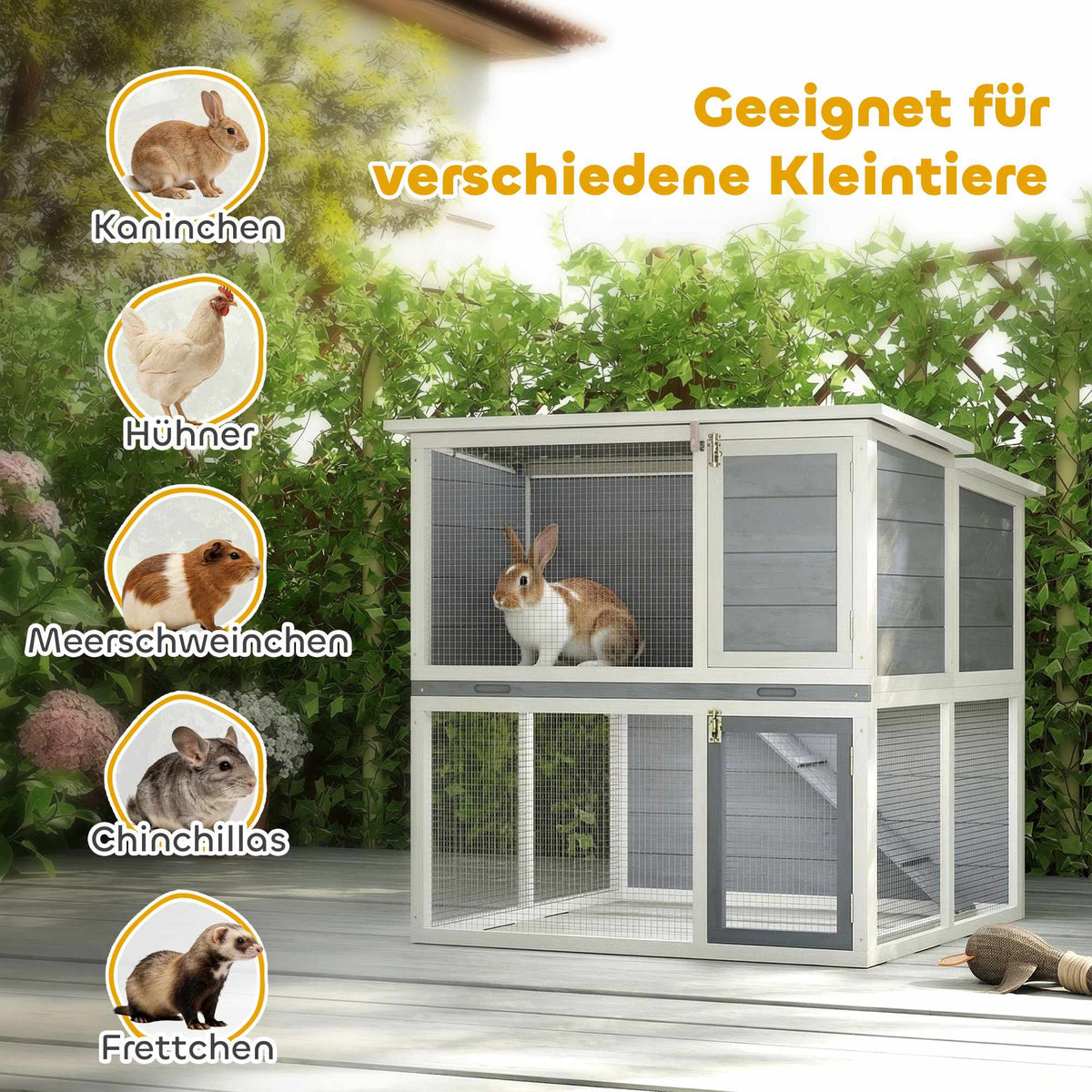 Outdoor Rabbit Hutch, Two-Story, Weatherproof Roof