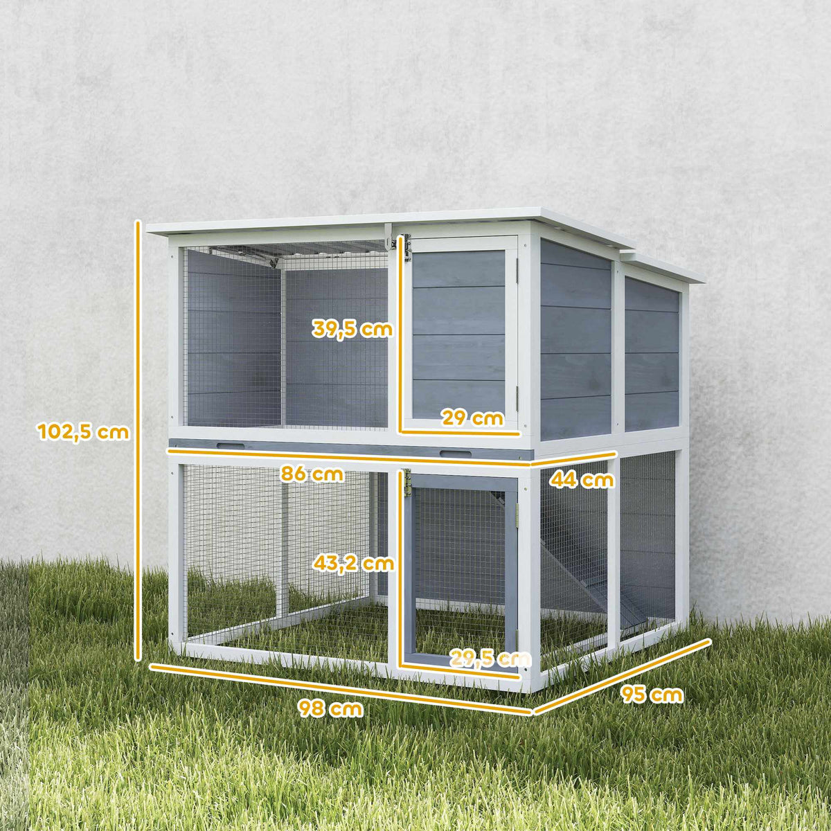 Outdoor Rabbit Hutch, Two-Story, Weatherproof Roof