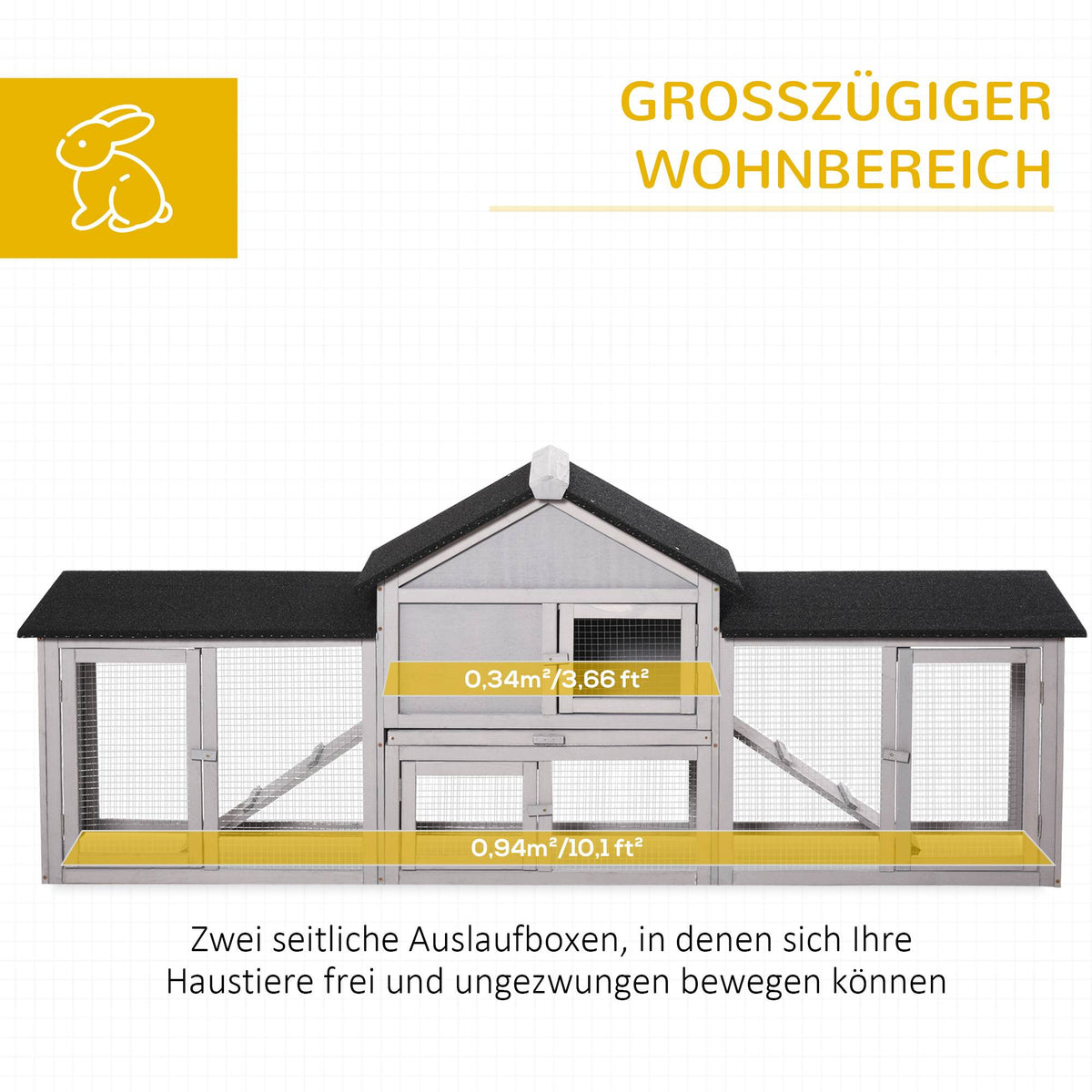 Outdoor Rabbit Hutch with Dual Runs, Asphalt Roof, Fir Wood