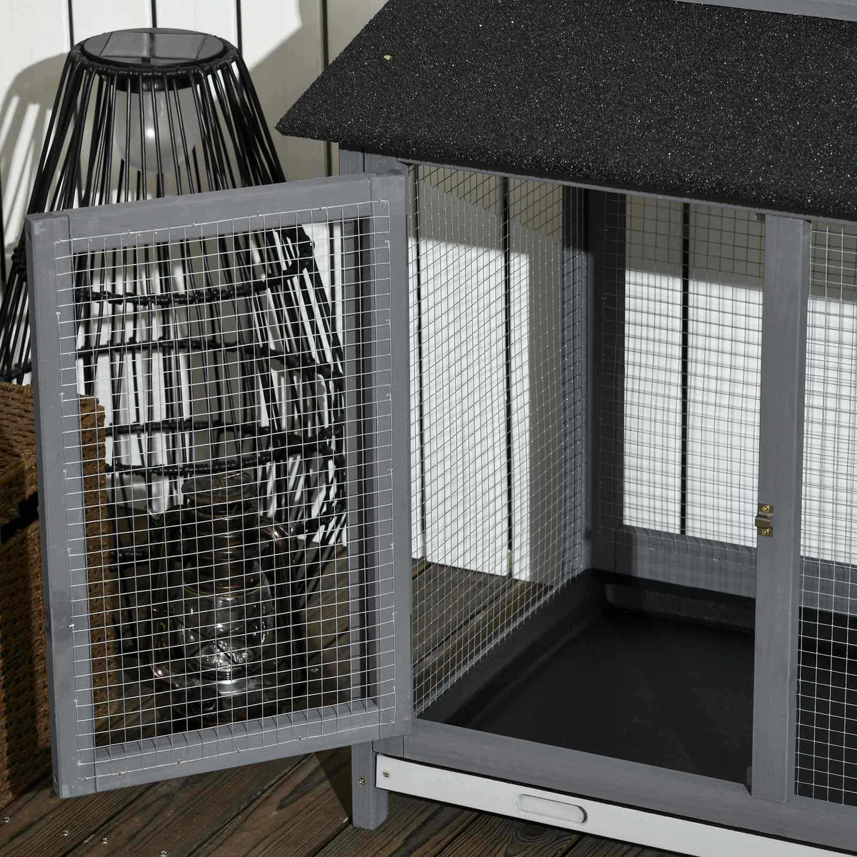Outdoor Rabbit Hutch with Run, Ramp, Asphalt Roof, Wood