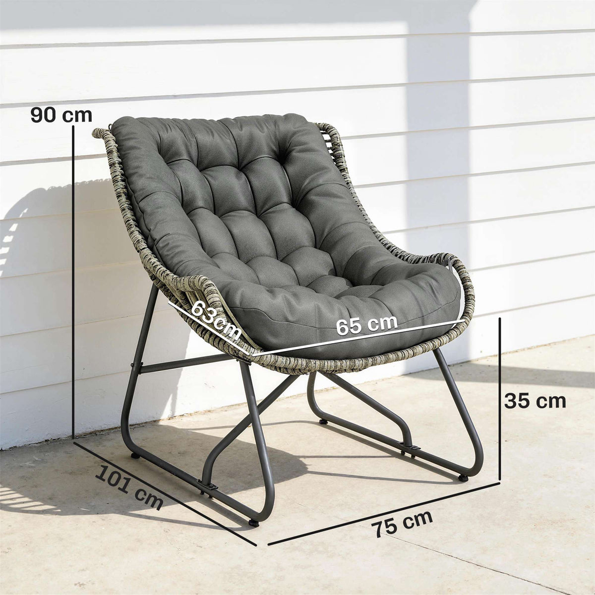 Outdoor Rattan Chair with Cushion, Steel Frame, 120kg Capacity
