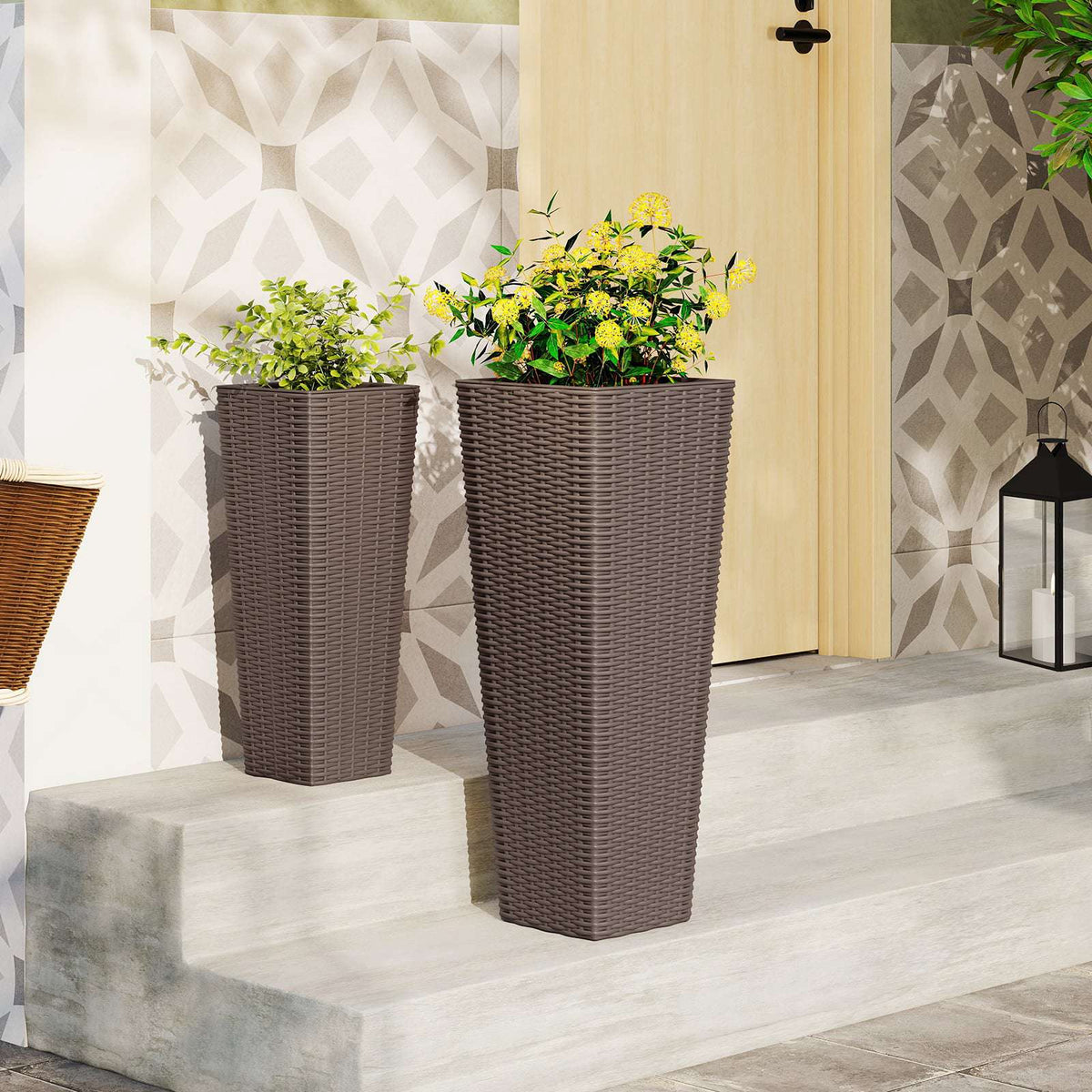 Outdoor Rattan Planter Set, 2 Sizes, Inner Pots, Drainage