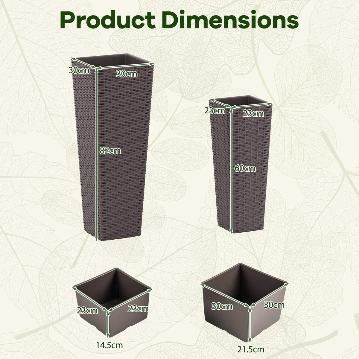 Outdoor Rattan Planter Set, 2 Sizes, Inner Pots, Drainage