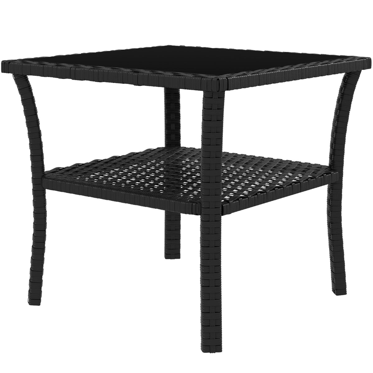 Outdoor Rattan Side Table, 50x50x45cm, Glass Top, 4 Seats