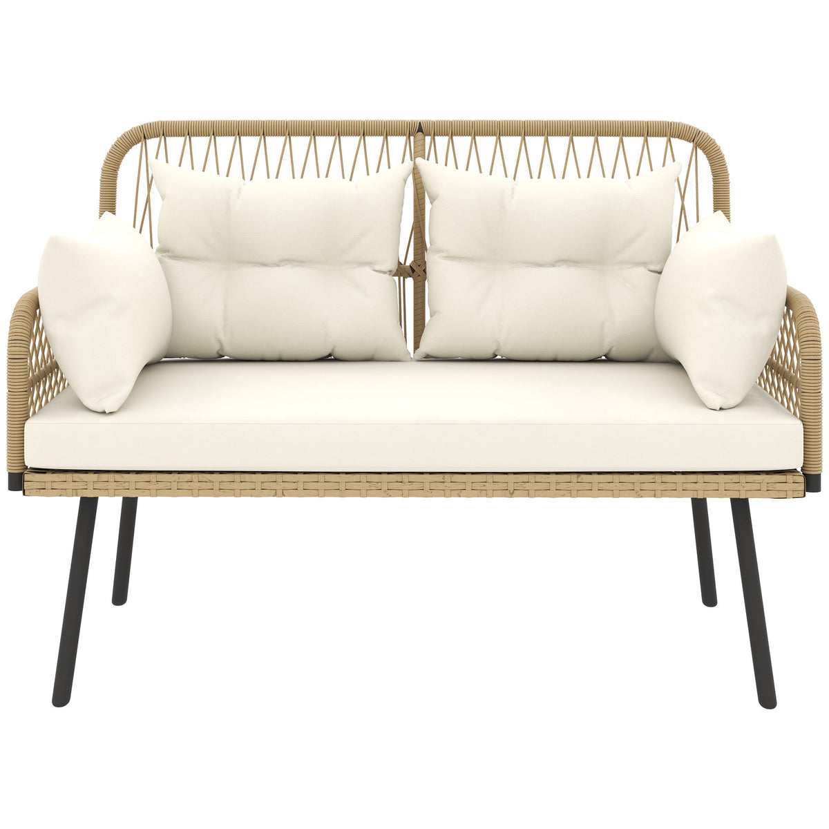 Outdoor Rattan Sofa with Cushions, 2-Seater, 115x61x82 cm