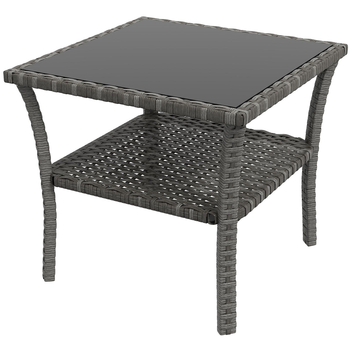 Outdoor Rattan Table, 50x50x45cm, Glass Top, Weatherproof