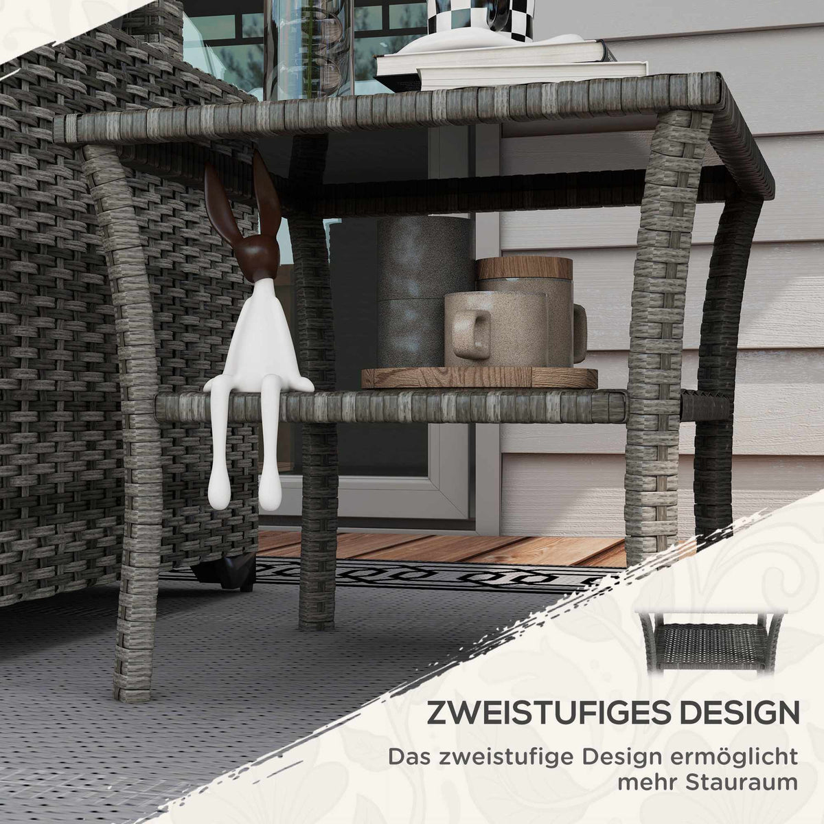 Outdoor Rattan Table, 50x50x45cm, Glass Top, Weatherproof