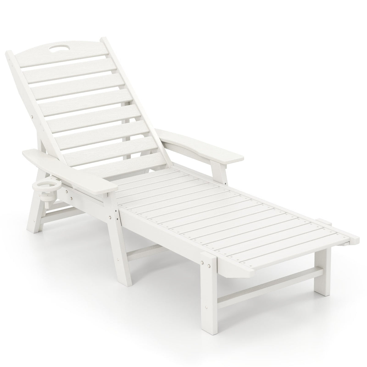 Outdoor Recliner Chair, HDPE, Adjustable Backrest, White