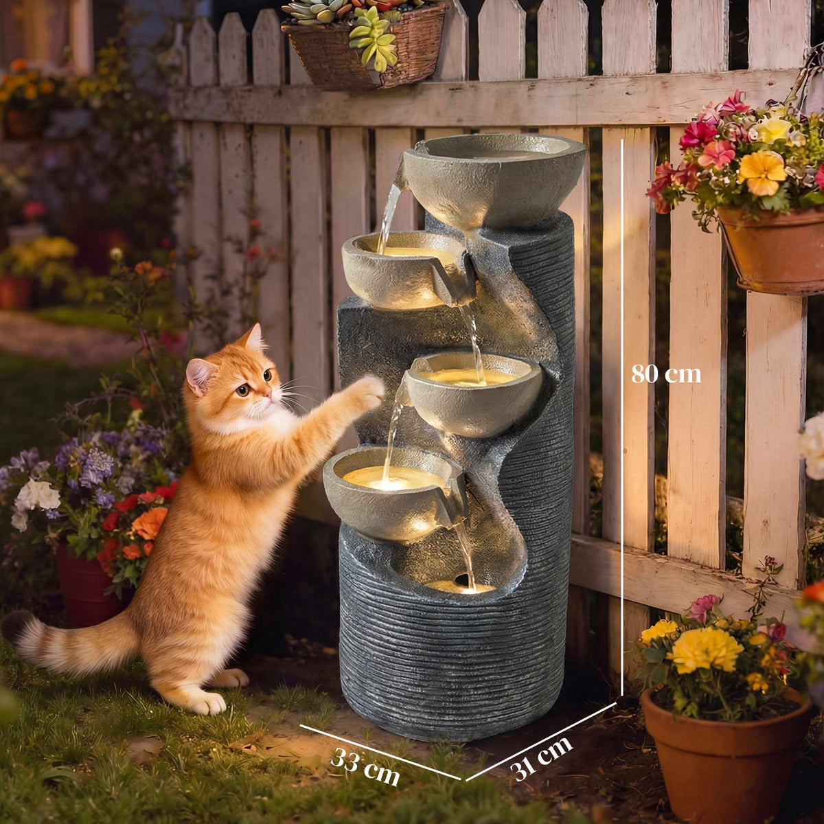 Outdoor Resin Water Fountain with LED Lights, 80 cm