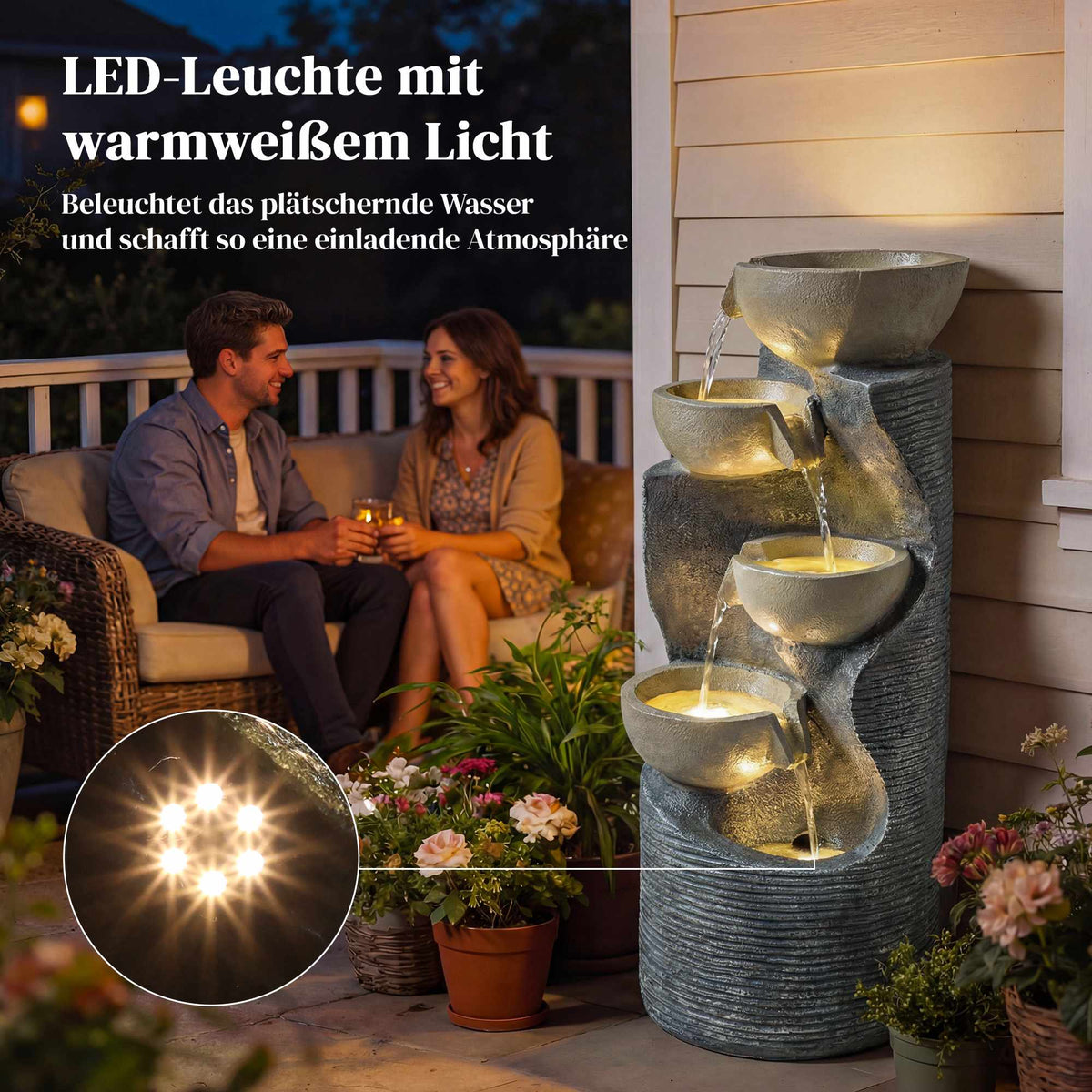 Outdoor Resin Water Fountain with LED Lights, 80 cm