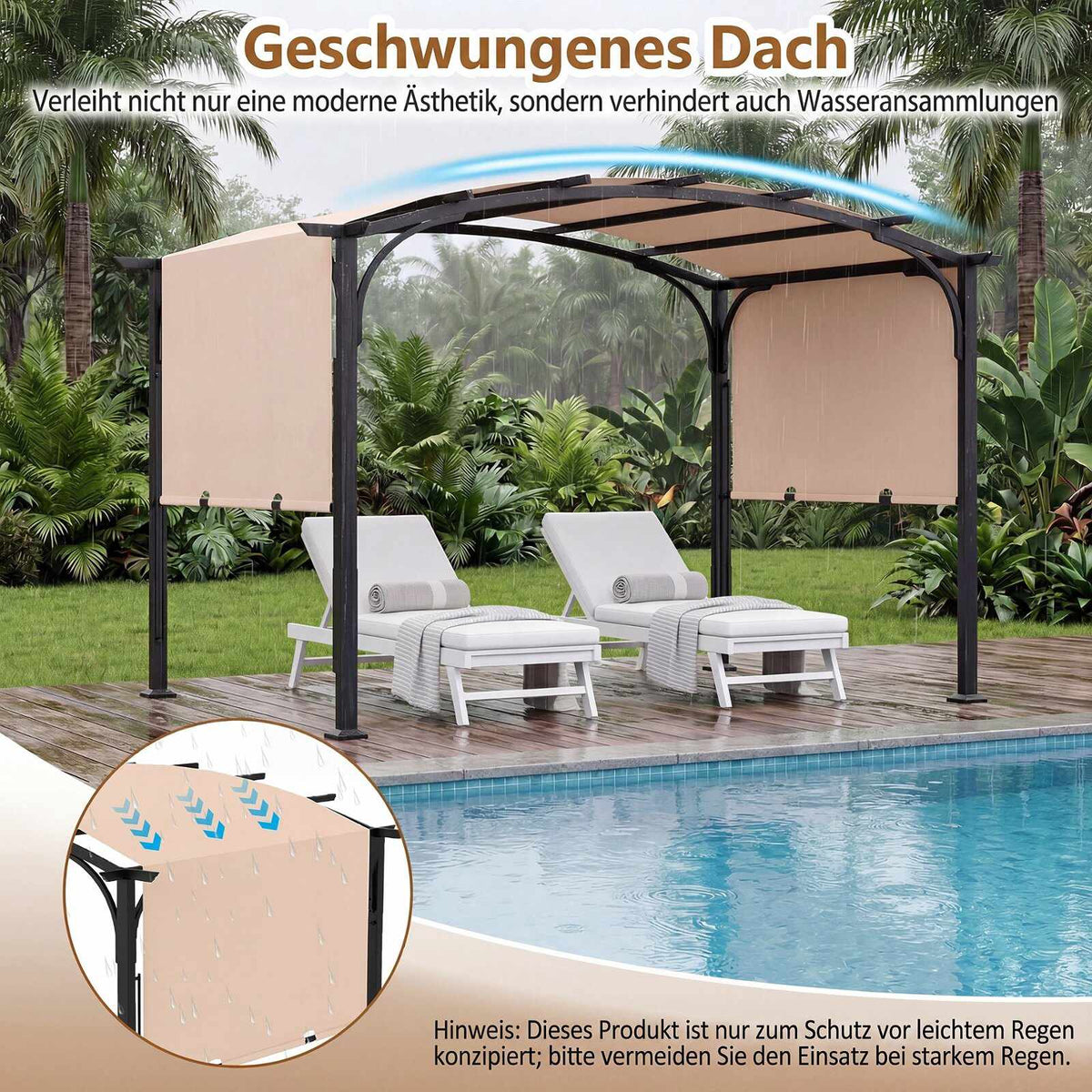 Outdoor Retractable Pergola, Metal Frame, Beige, 305x242 cm