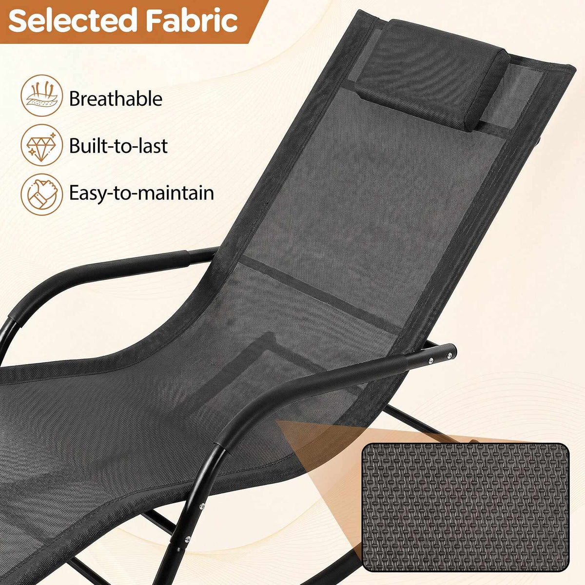 Outdoor Rocking Chair, Black, 160kg Capacity, Ergonomic Design