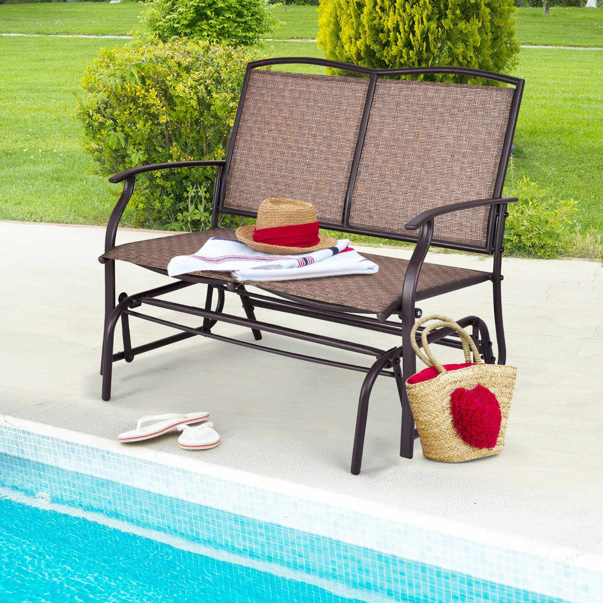 Outdoor Rocking Loveseat, 2-Person Steel Frame, Brown