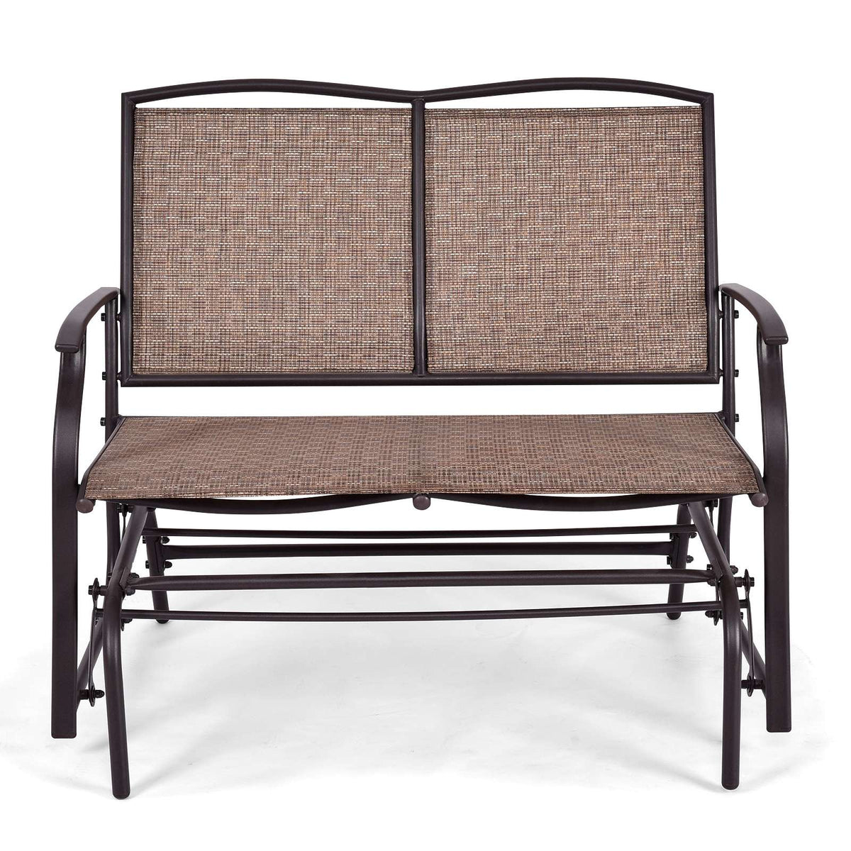 Outdoor Rocking Loveseat, 2-Person Steel Frame, Brown