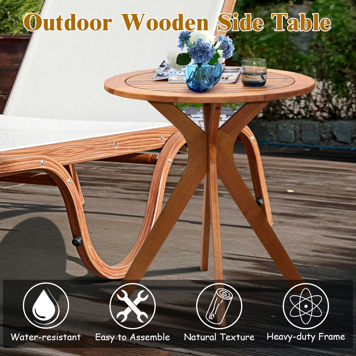 Outdoor Round Bistro Table, Solid Eucalyptus Wood 27.5 In