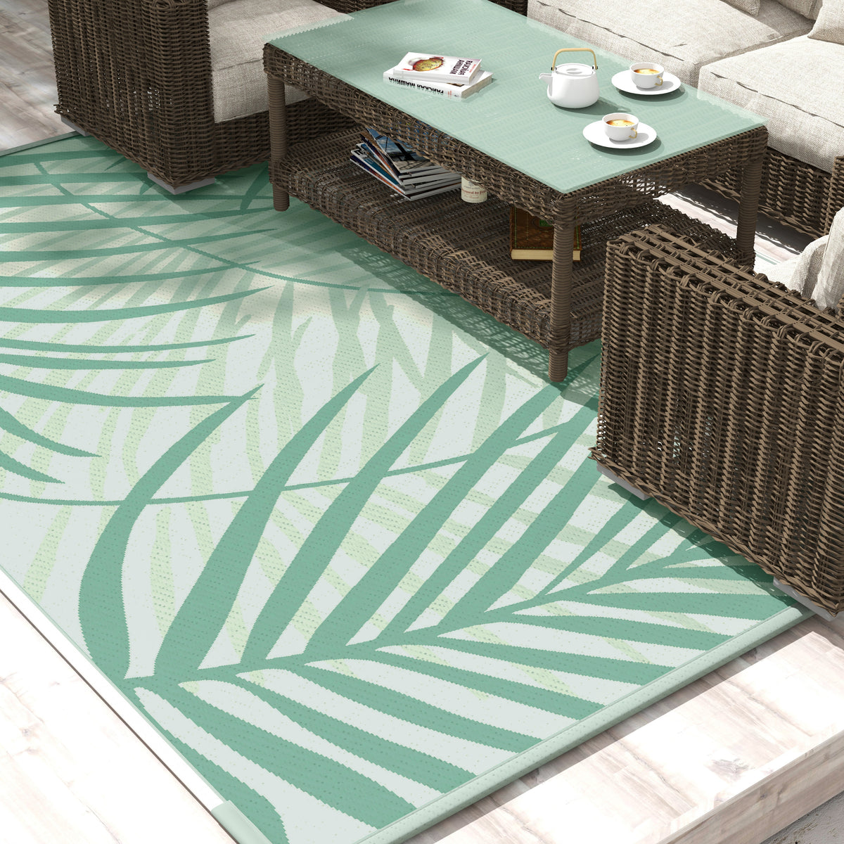 Outdoor Rug Large Reversible Rug With Carry Bag, Water-Repellent, For Camping & Patio, Green, 365X274Cm