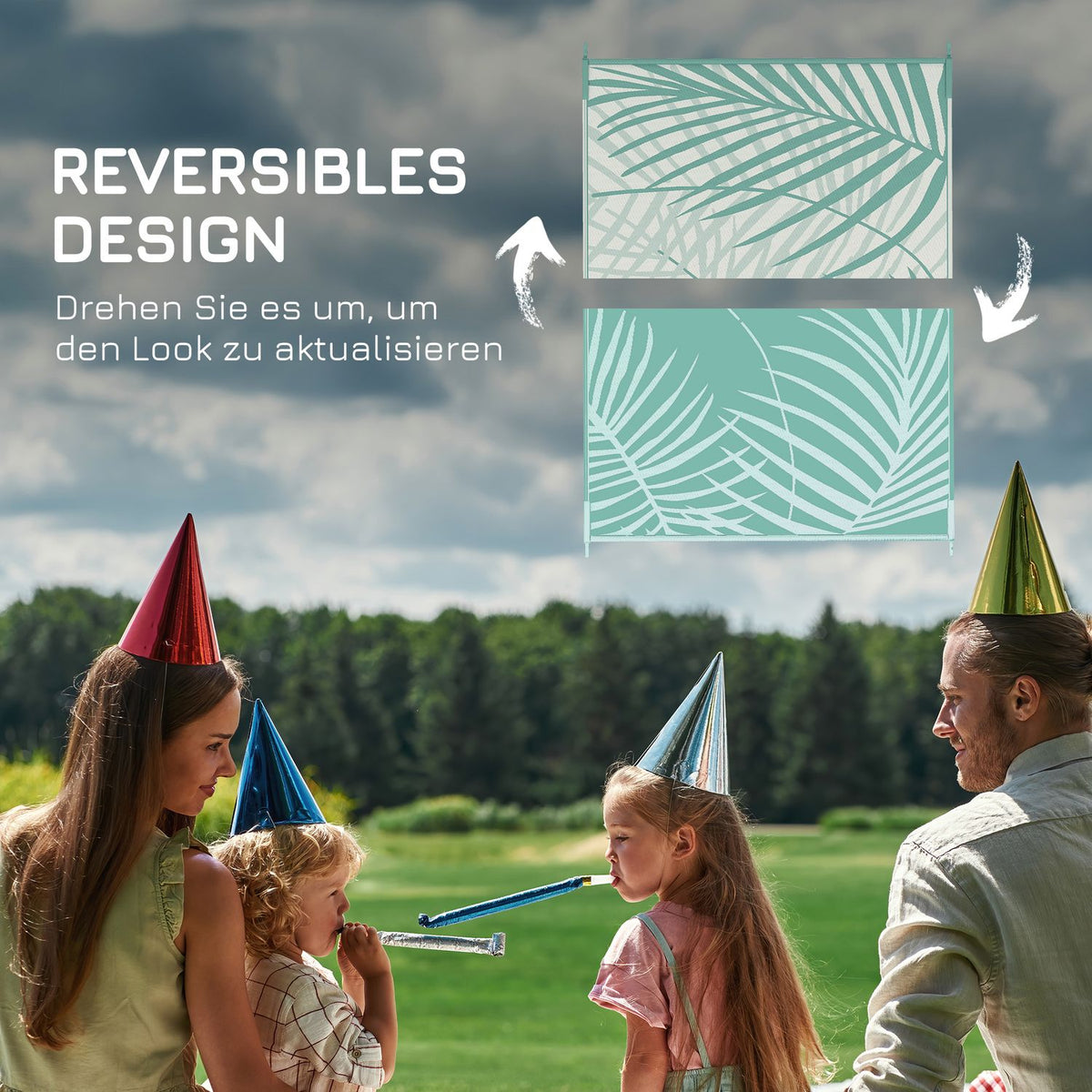 Outdoor Rug Large Reversible Rug With Carry Bag, Water-Repellent, For Camping & Patio, Green, 365X274Cm