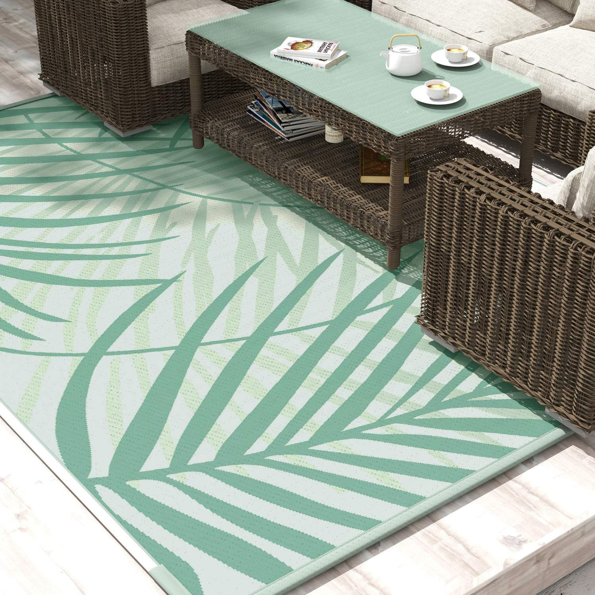 Outdoor Rug Large Reversible Rug With Carry Bag, Water-Repellent, For Camping & Patio, Green, 365X274Cm