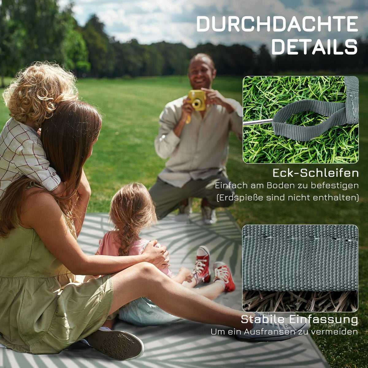 Outdoor Rug Large Reversible Rug With Carry Bag, Water-Repellent, For Camping & Patio, Green, 365X274Cm
