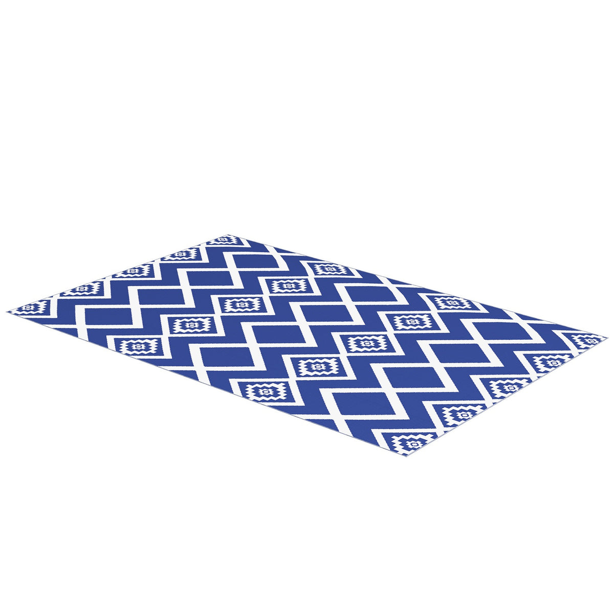 Outdoor Rug Plastic Rug With Carry Bag, Water-Repellent, For Balcony & Camping, Blue+White, 182X274Cm