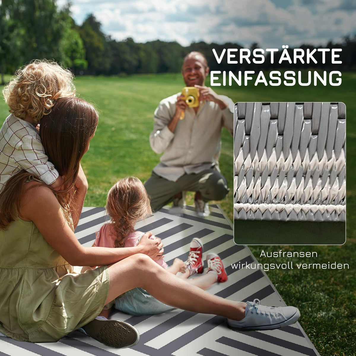 Outdoor Rug Reversible Garden Rug With Carry Bag, Ideal For Camping & Balcony, Light Gray + Cream, 182X274Cm