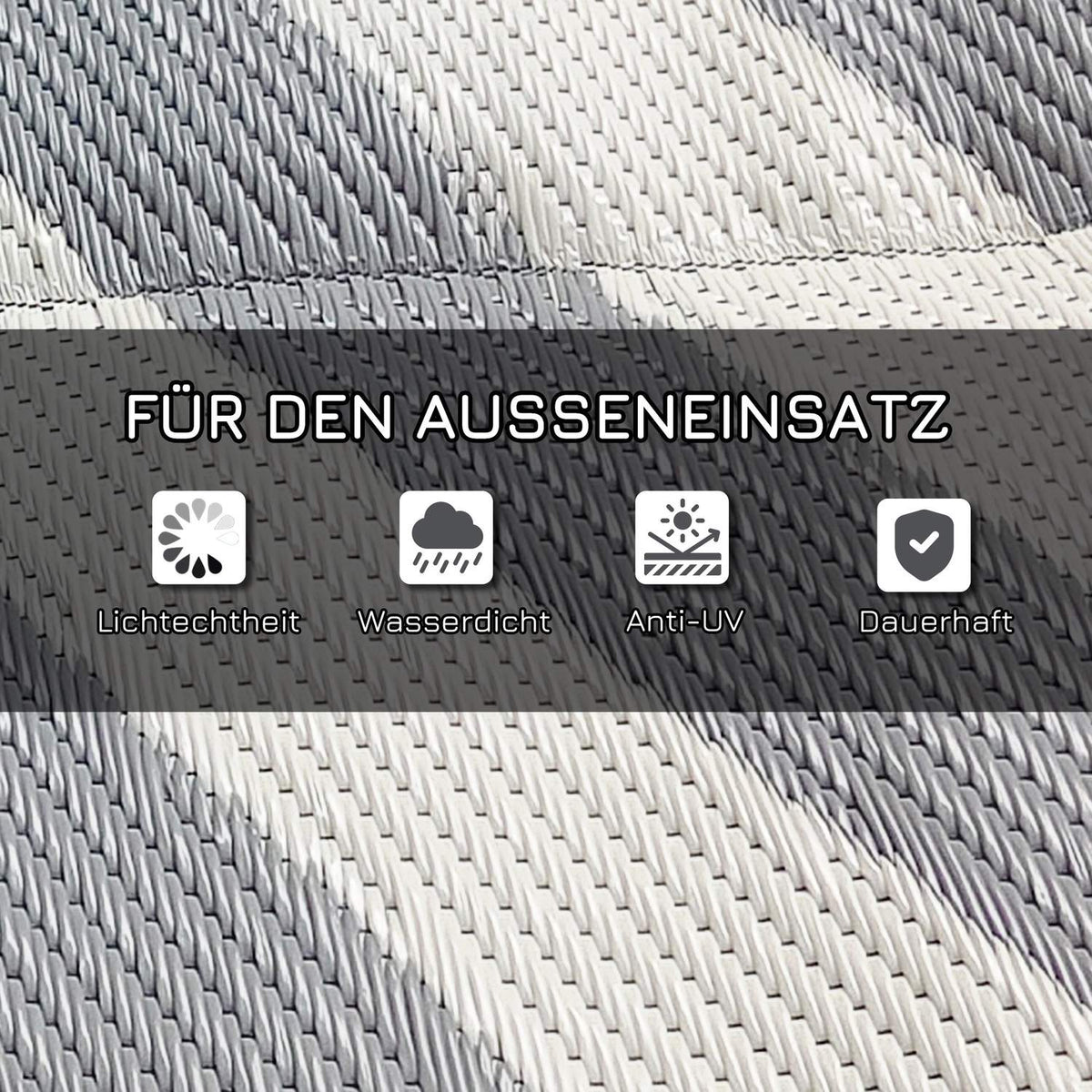 Outdoor Rug Reversible Garden Rug With Carry Bag, Ideal For Camping & Balcony, Light Gray + Cream, 182X274Cm