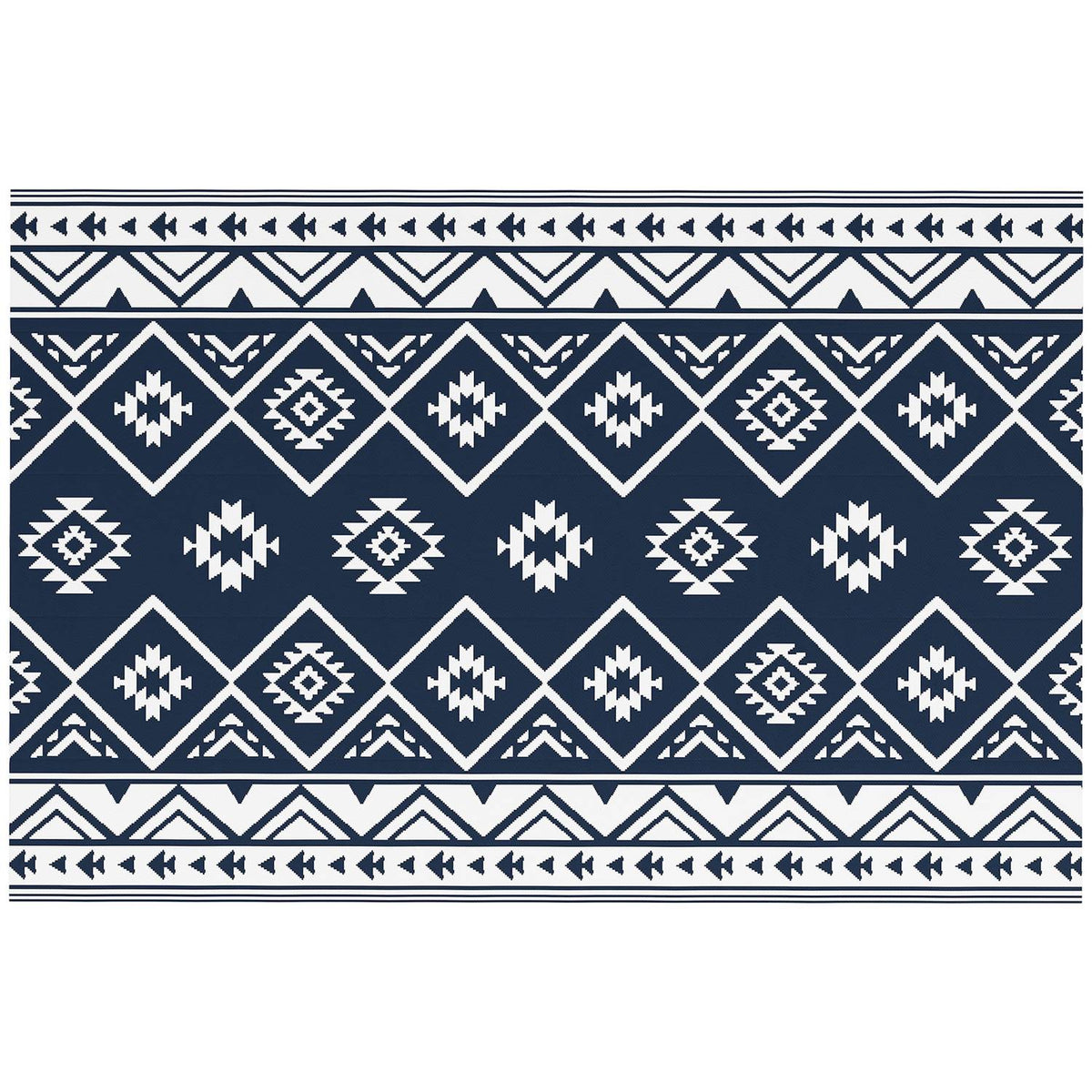 Outdoor Rug Reversible Plastic Rug With Carry Bag, Water-Repellent, For Camping, Dark Blue + White, 182X274Cm