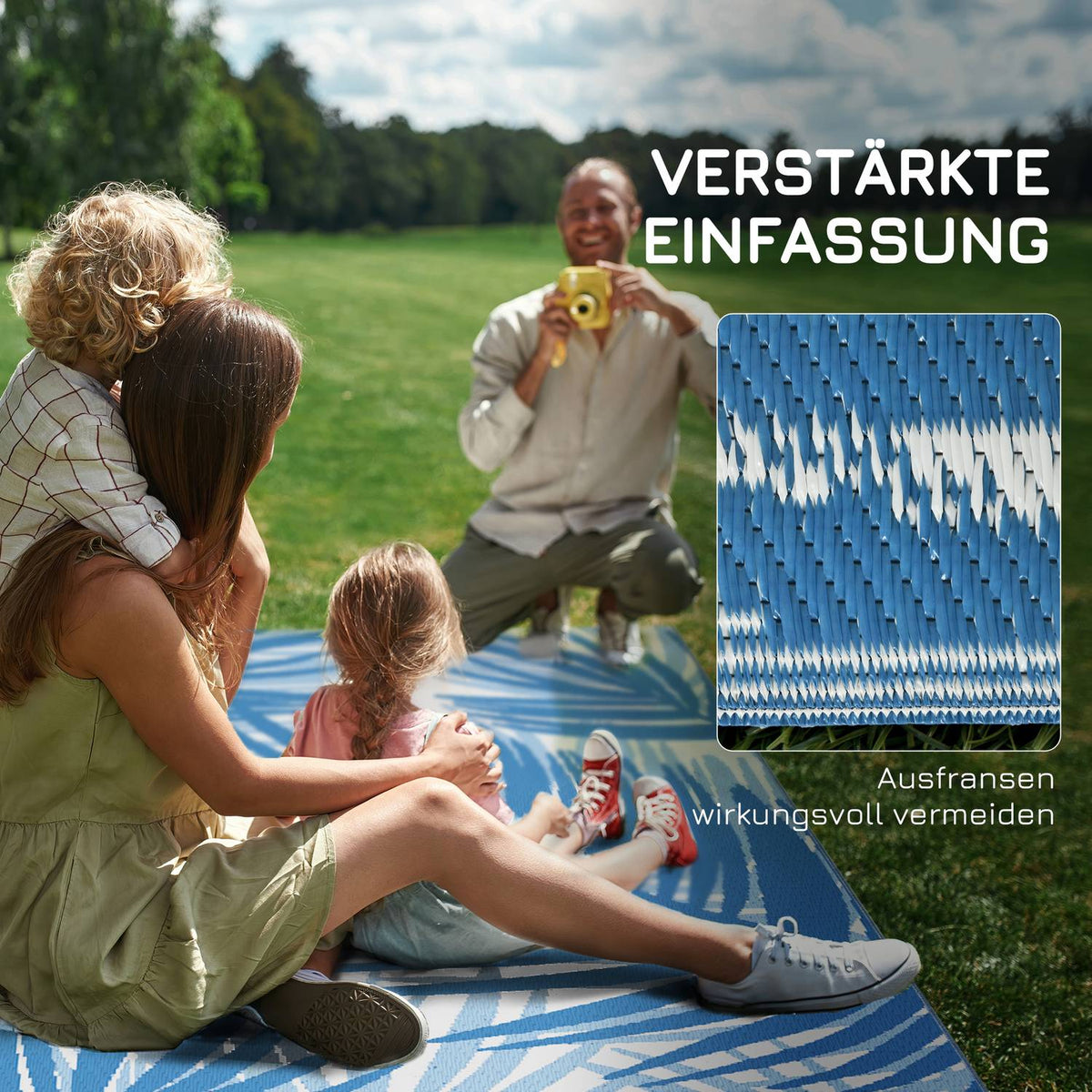 Outdoor Rug Reversible Rug With Carry Bag, 182X274Cm, Blue, Plastic, Garden Rug, Balcony Rug For Camping, Patio