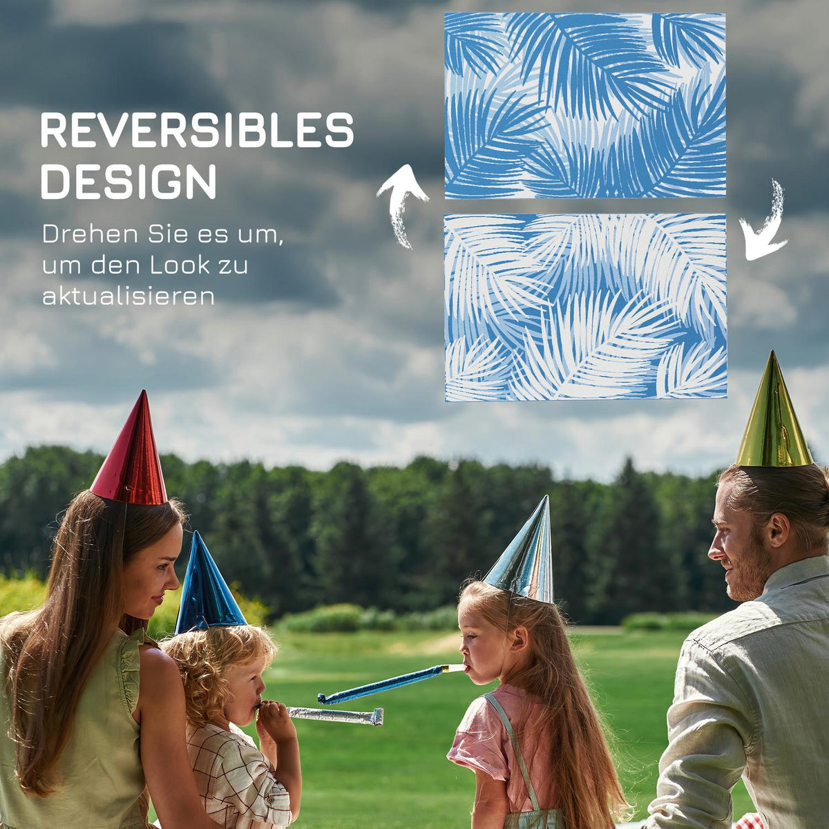 Outdoor Rug Reversible Rug With Carry Bag, 182X274Cm, Blue, Plastic, Garden Rug, Balcony Rug For Camping, Patio