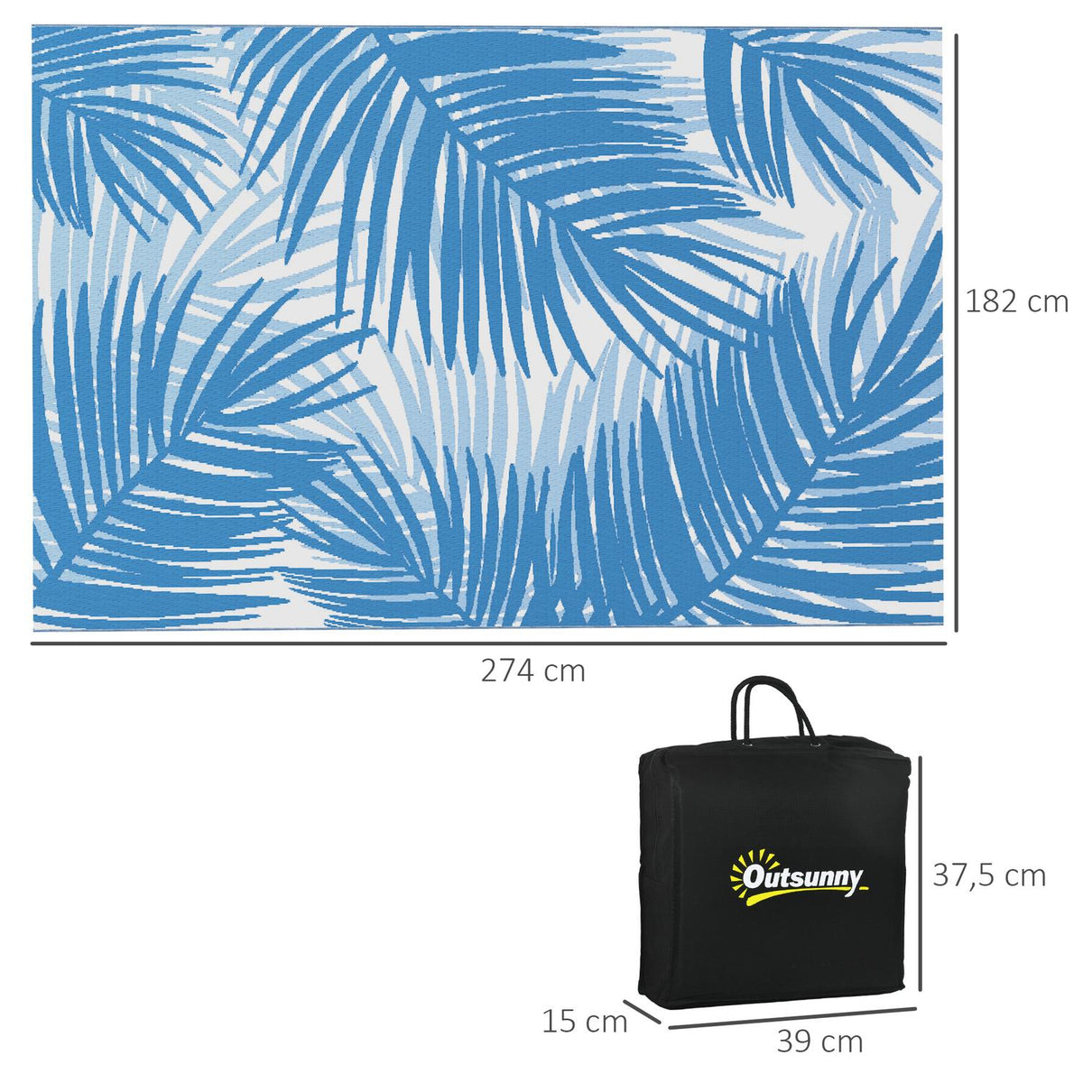 Outdoor Rug Reversible Rug With Carry Bag, 182X274Cm, Blue, Plastic, Garden Rug, Balcony Rug For Camping, Patio