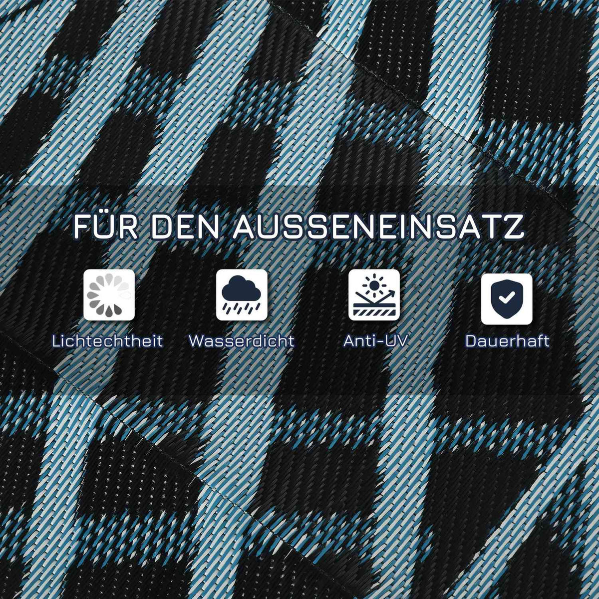 Outdoor Rug Reversible Water-Repellent Plastic Rug With Carry Bag For Patio Black + Blue 182 X 274 Cm