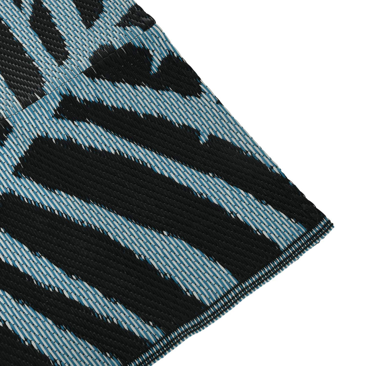 Outdoor Rug Reversible Water-Repellent Plastic Rug With Carry Bag For Patio Black + Blue 182 X 274 Cm