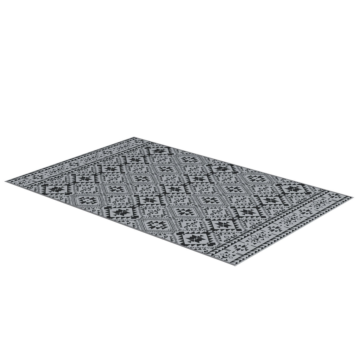 Outdoor Rug, Water-Repellent Plastic Rug, Reversible, For Camping & Patio, Black+Gray, 182X274Cm