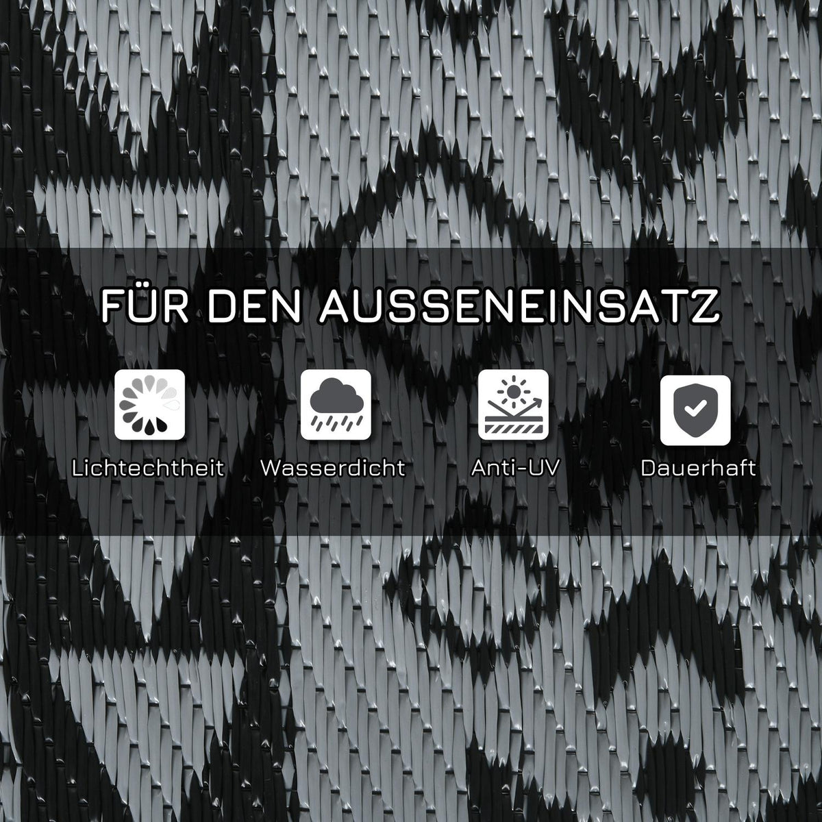Outdoor Rug, Water-Repellent Plastic Rug, Reversible, For Camping & Patio, Black+Gray, 182X274Cm