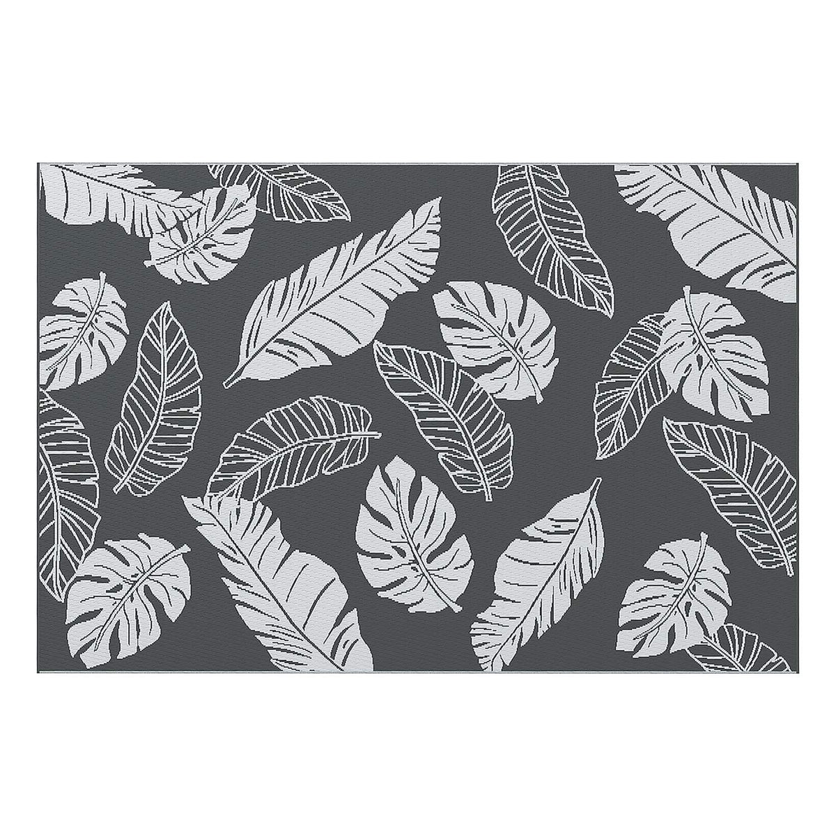 Outdoor Rug Weatherproof Plastic Carpet, Double-Sided Design For Balcony & Patio, Grey+White, 182X274Cm