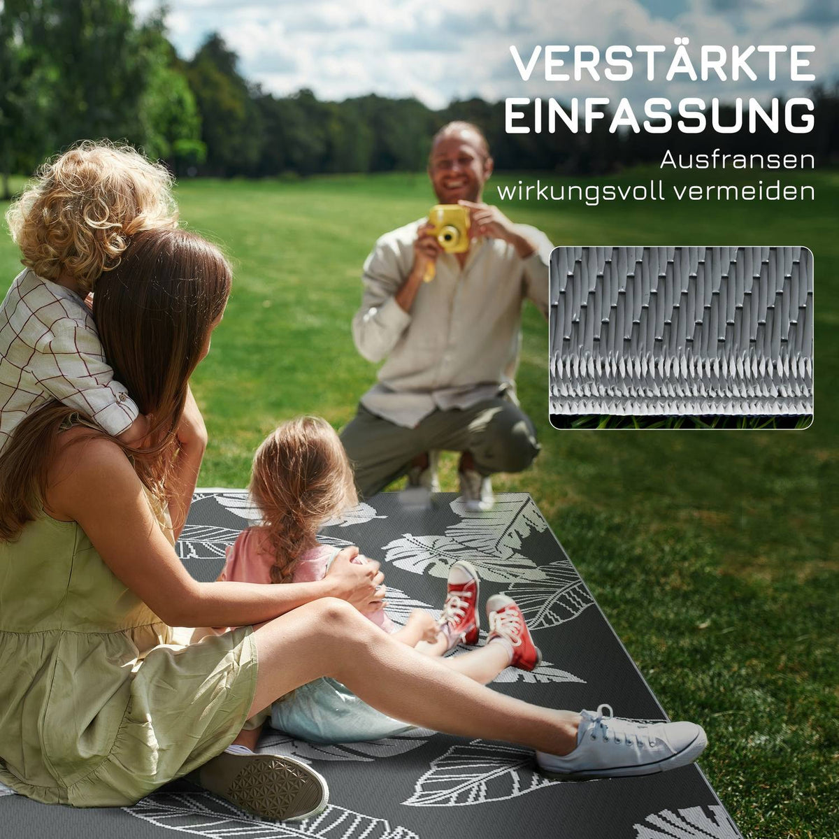 Outdoor Rug Weatherproof Plastic Carpet, Double-Sided Design For Balcony & Patio, Grey+White, 182X274Cm